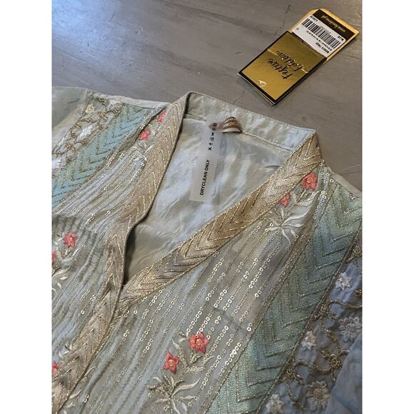 Beechtree Blue Pink Gold Embroidered Sequins Floral Tunic Dress Sz 12 Boho - Picture 8 of 12